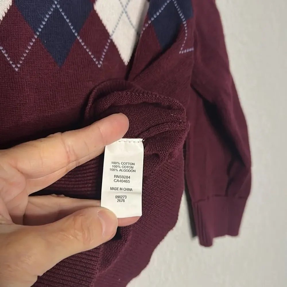 The Children’s Place Burgundy Argyle Sweater V Neck 2T Preppy Academia Golf